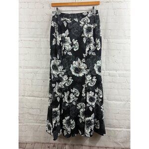 Cato Maxi Skirt Womens Size XS Black Gray White Floral Lined